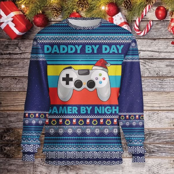 Daddy By Day Gamer By Night Christmas Sweater 3D