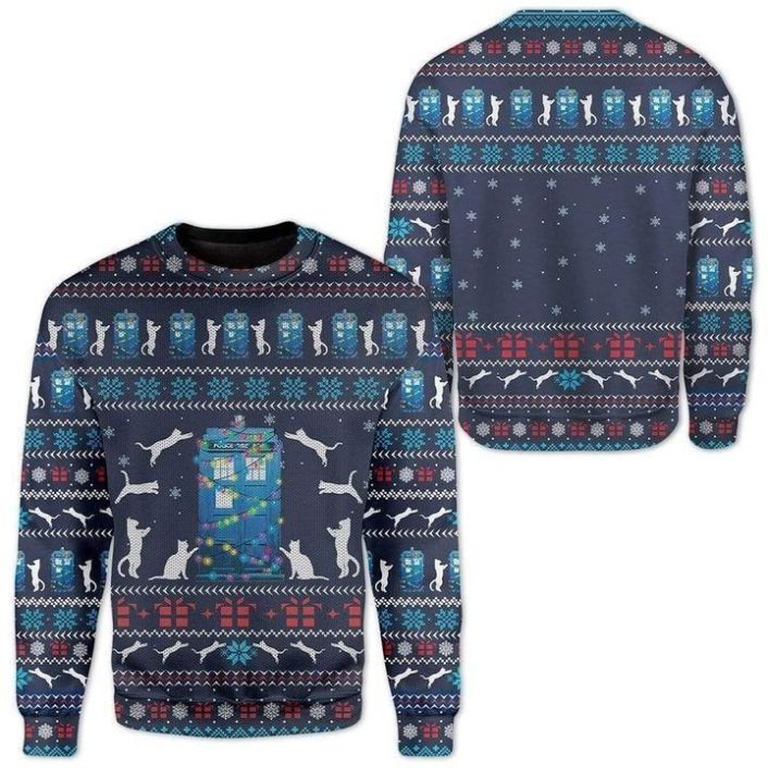 Dark Blue Cat Play With The Block Sweater 3D Xmas