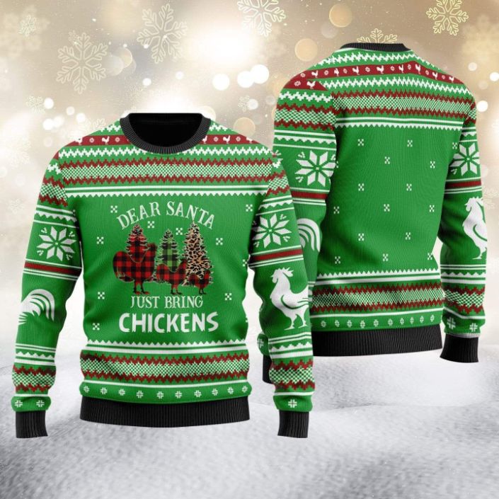 Dear Santa Just Bring Chicken Green Christmas 3D Sweater