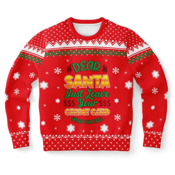 Dear Santa Just Leave Your Credit Card Ugly Xmas Wool Knitted Sweater