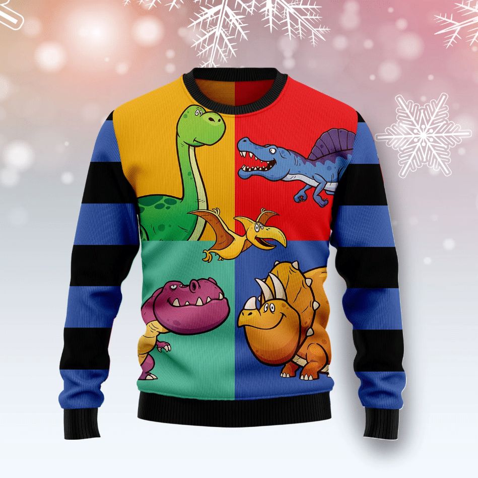 Dinosaur Color Sweater 3D Xmas