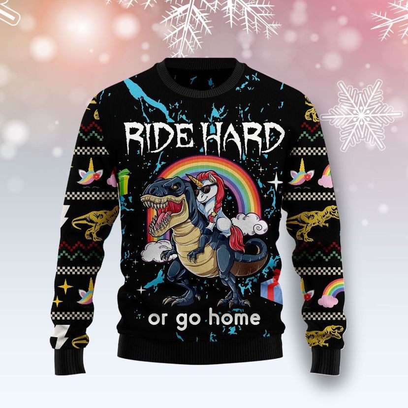 Dinosaur Unicorn Ride Hard Sweater 3D Christmas