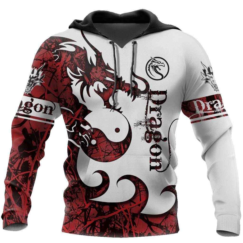 Dragon Red and White 3D Hoodie