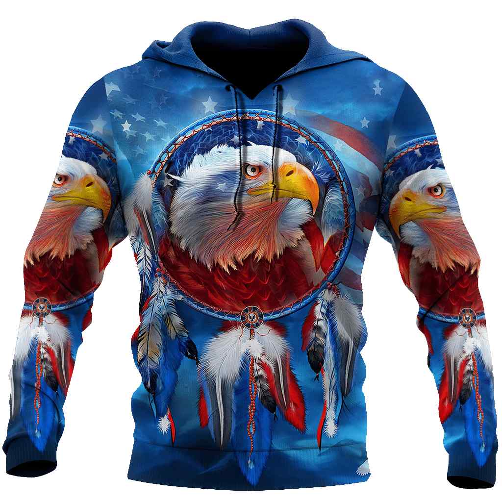 Eagle Dreamcatcher Native American Blue 3D Hoodie