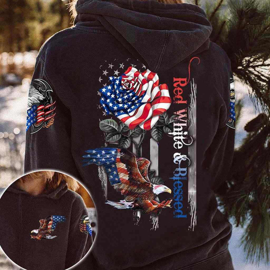 Eagle Red White & Blessed Proud American 3D Hoodie