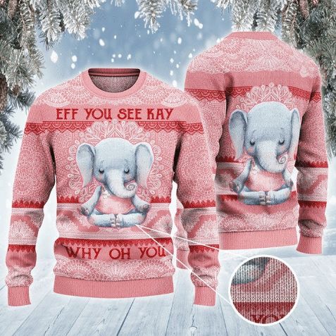 Elephant Lovers Gift Eff You See Kay Why Oh You Wool Knitted Sweater