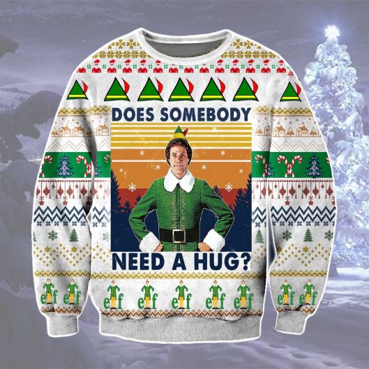 Elf Movie Does Somebody Need A Hug Wool Knitted Ugly Christmas Sweater