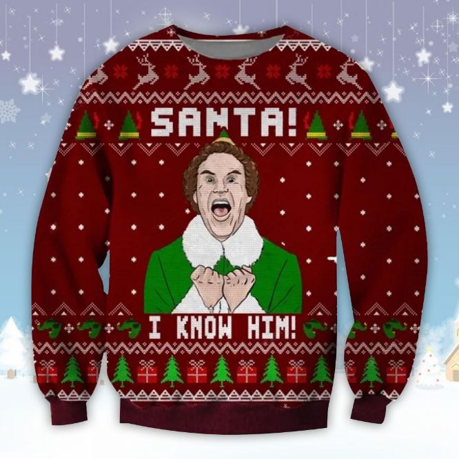 Elf Movie Santa I Know Him Ugly  Wool Knitted Christmas Sweater