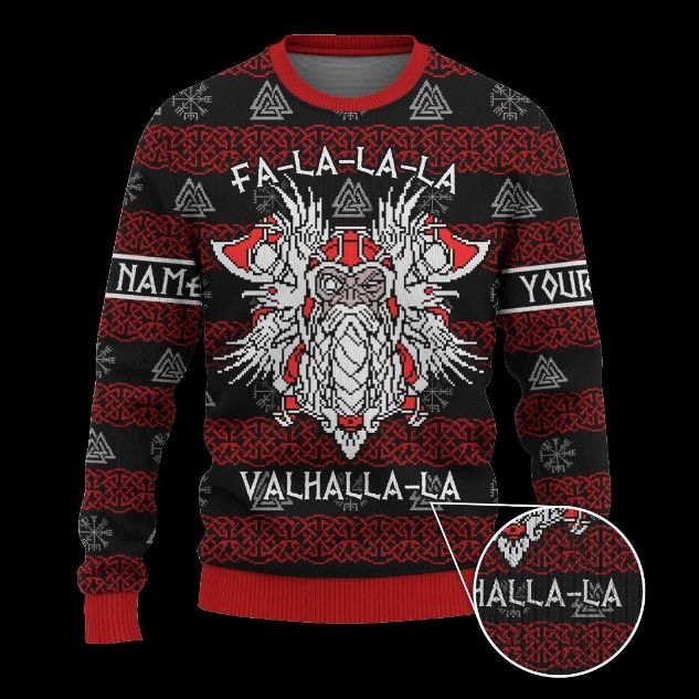 Fa-la-la-la-la Valhalla Viking Warrior Odin God Wool Knitted Sweater