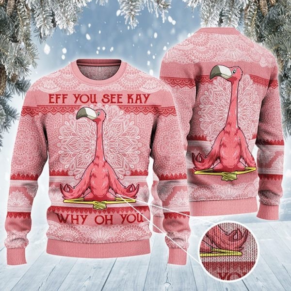 Funny Flamingo Ugly Christmas Wool Knitted Sweater