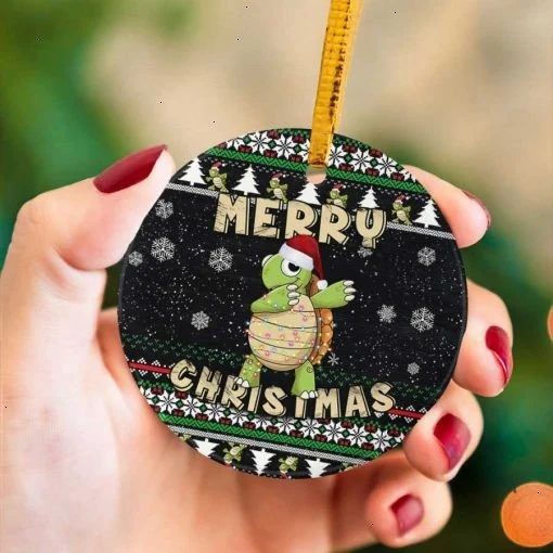 Funny Santa Turtle Dabbing Dancing Christmas Ceramic Ornament