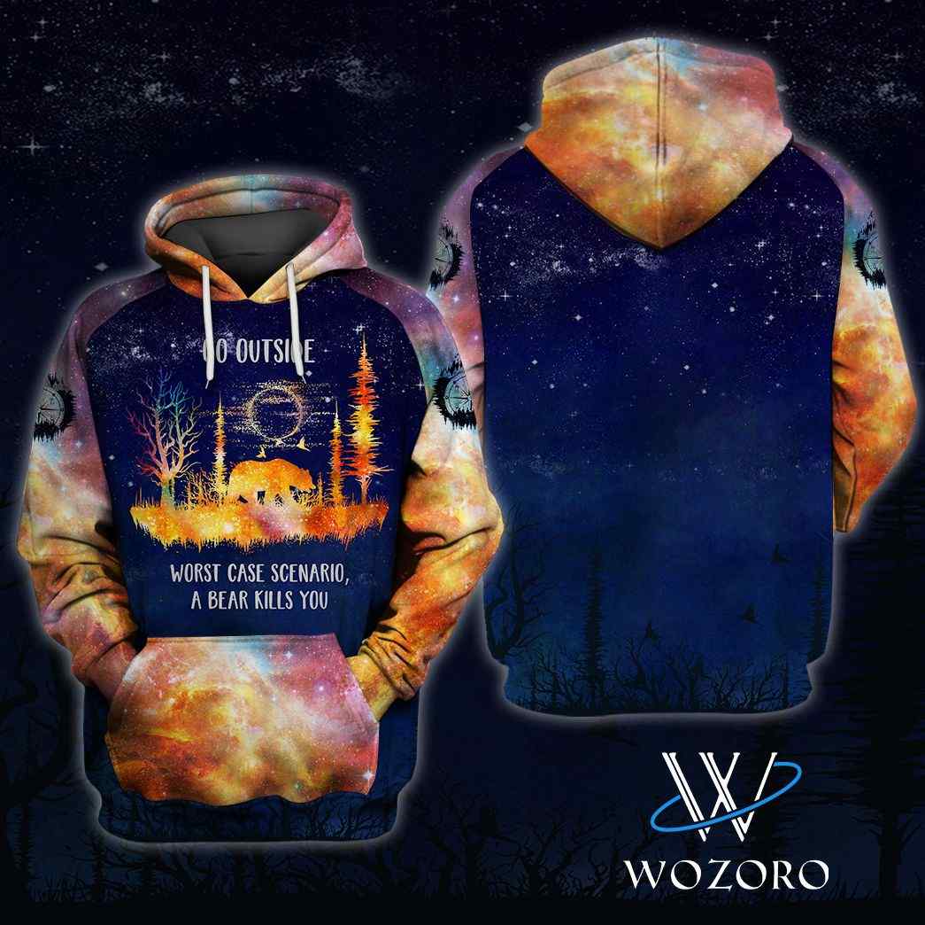 Galaxy Go Outside Worst Case Scenario A Bear Kills You Camping 3D Hoodie