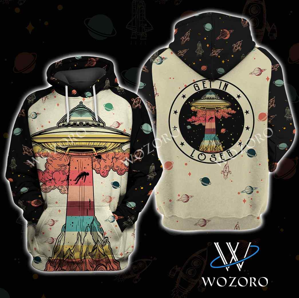 Get In Loser UFO Vintage Camping 3D Hoodie