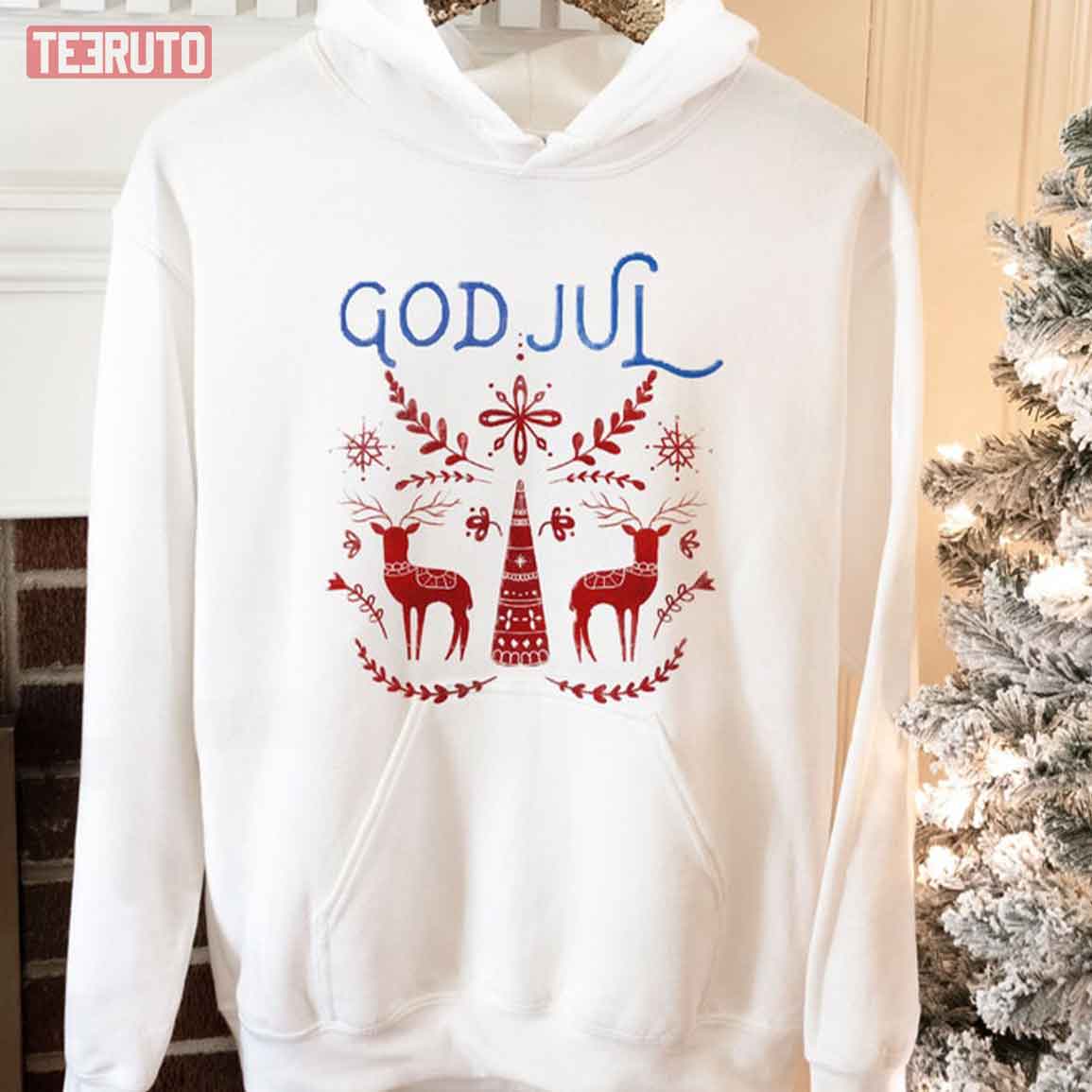 God Jul Merry Christmas Swedish Scandinavian Style Folk Art Sweatshirt