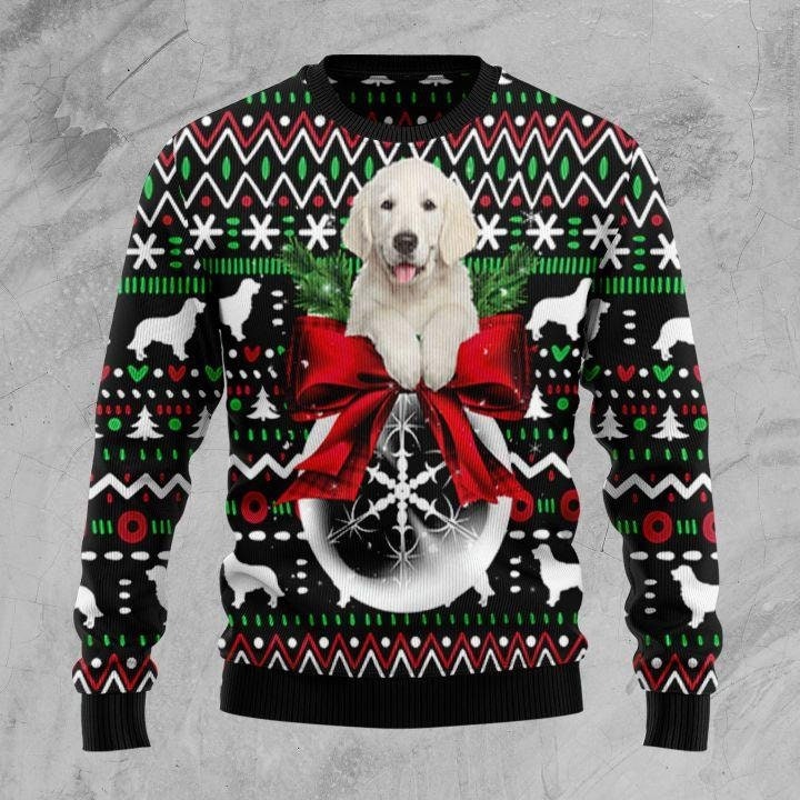 Golden Retriever Dog Xmas Ball Ugly Christmas Wool Knitted Sweater