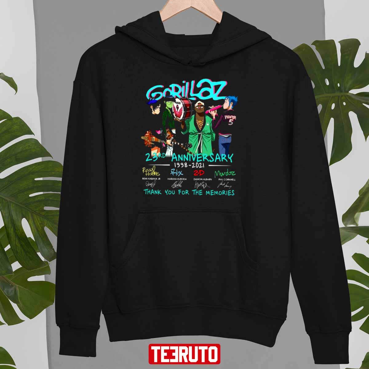 Gorillaz Band 23rd Anniversary 1998-2021 Signatures Unisex T-Shirt Hoodie
