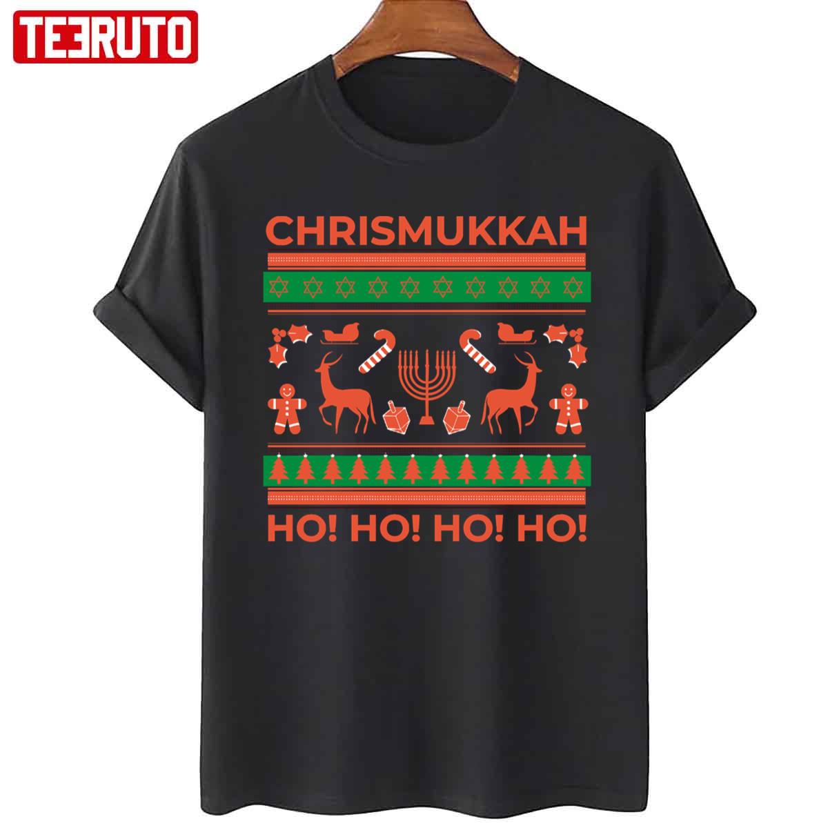 Happy Chrismukkah Knitted Pattern Ugly Christmas Hanukkah Unisex T-Shirt