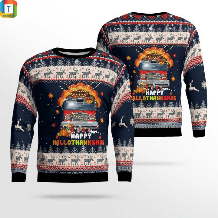 happy Hallothanksmas Ugly Christmas 3D Sweater