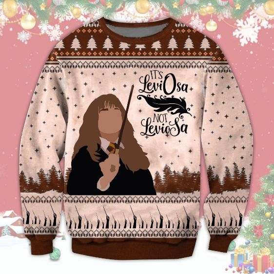Hermione It’s Leviosa Not Leviosa Ugly Christmas Wool Knitted Harry Potter Sweater