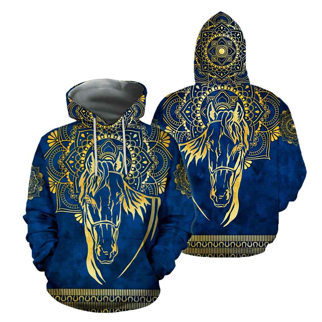 Horse Pattern In Blue 3D Hoodie