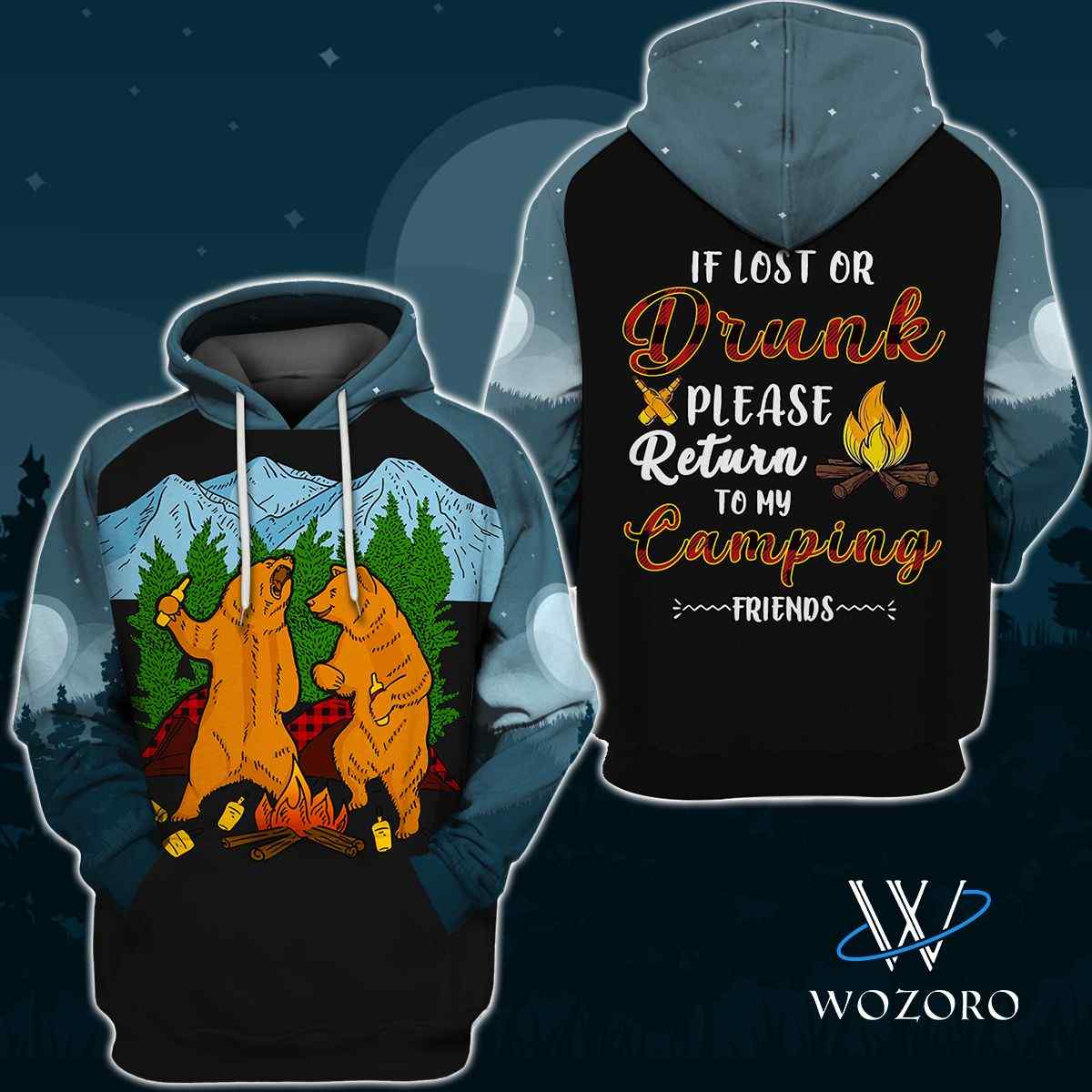 If Lost Or Drunk Bear Friends Camping 3D Hoodie