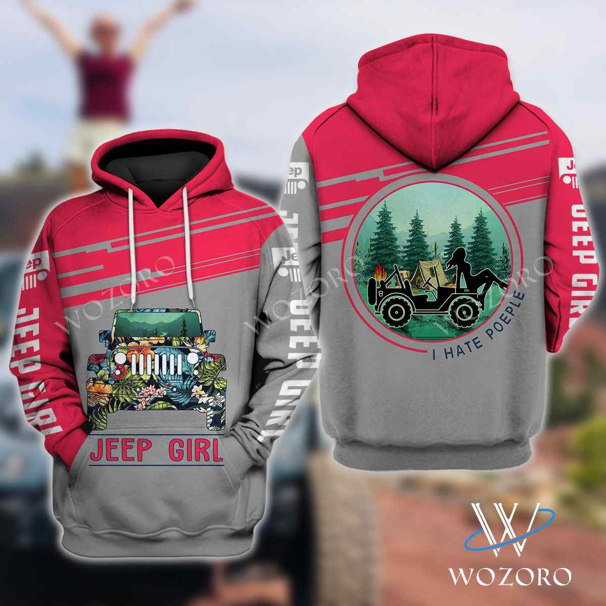 Jeep Girl Car I Hate People Pink Camping 3D Hoodie