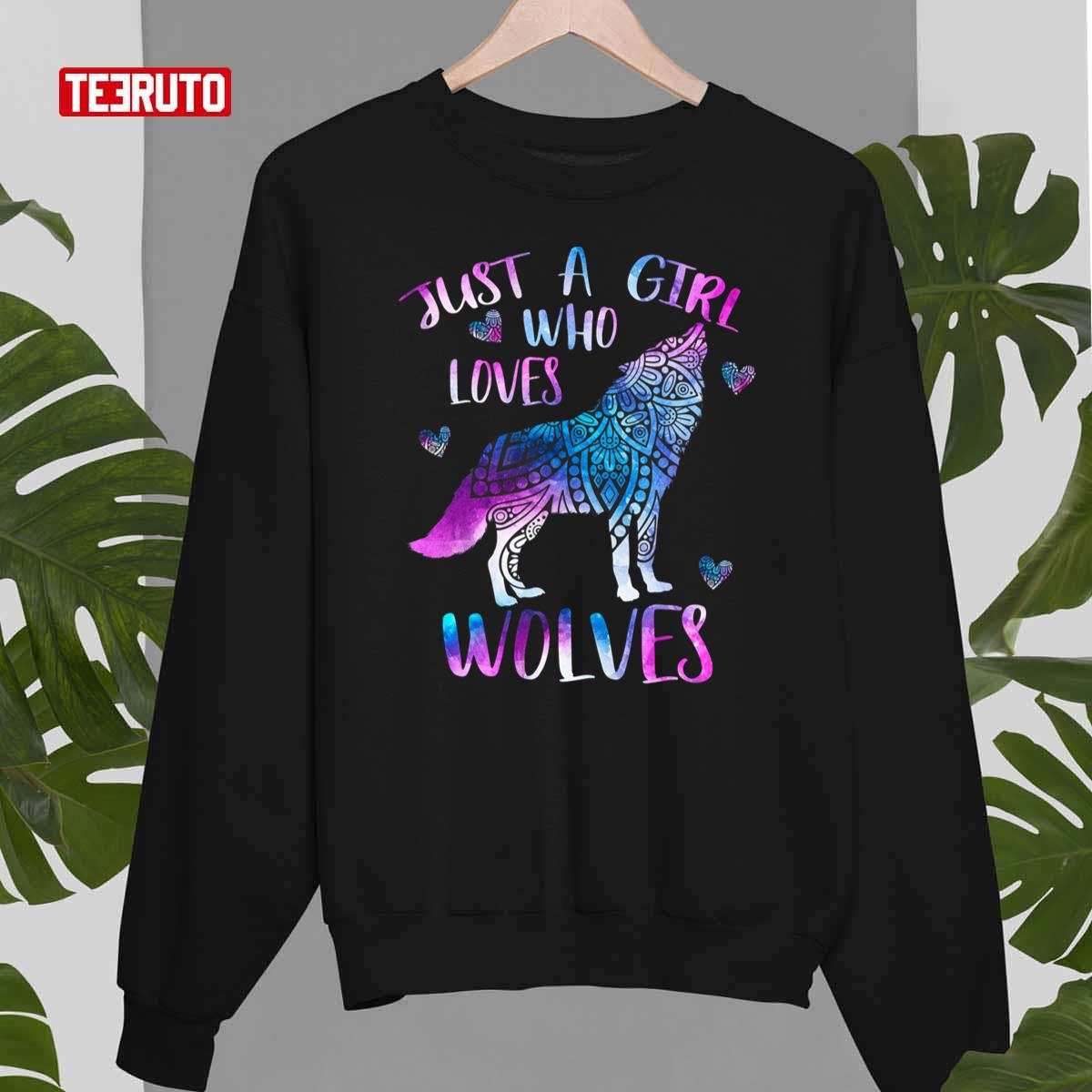 Just A Girl Who Loves Wolves Lover Watercolor Wolf Unisex Sweatshirt