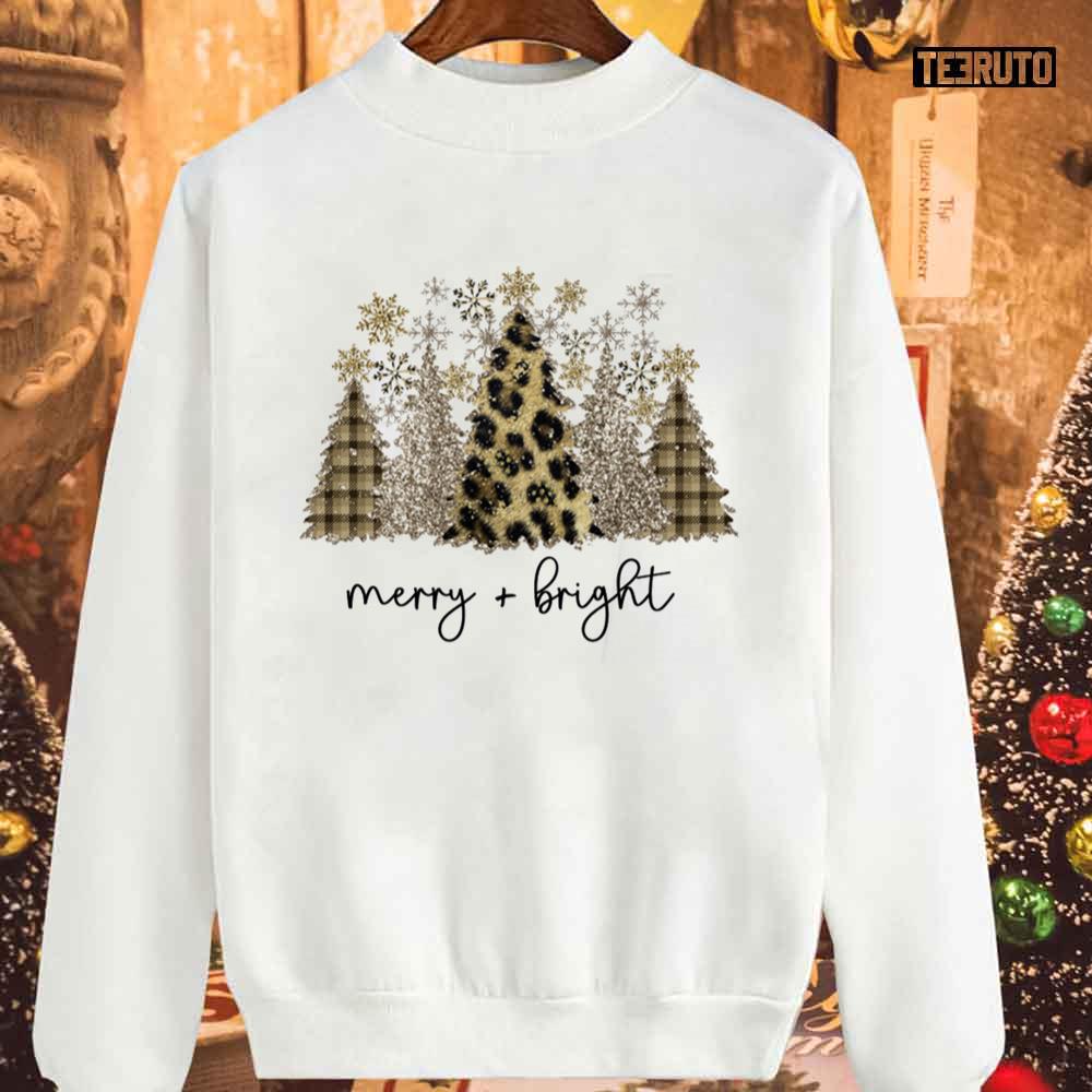Leopard Print Christmas Trees Merry And Bright Unisex Sweatshirt