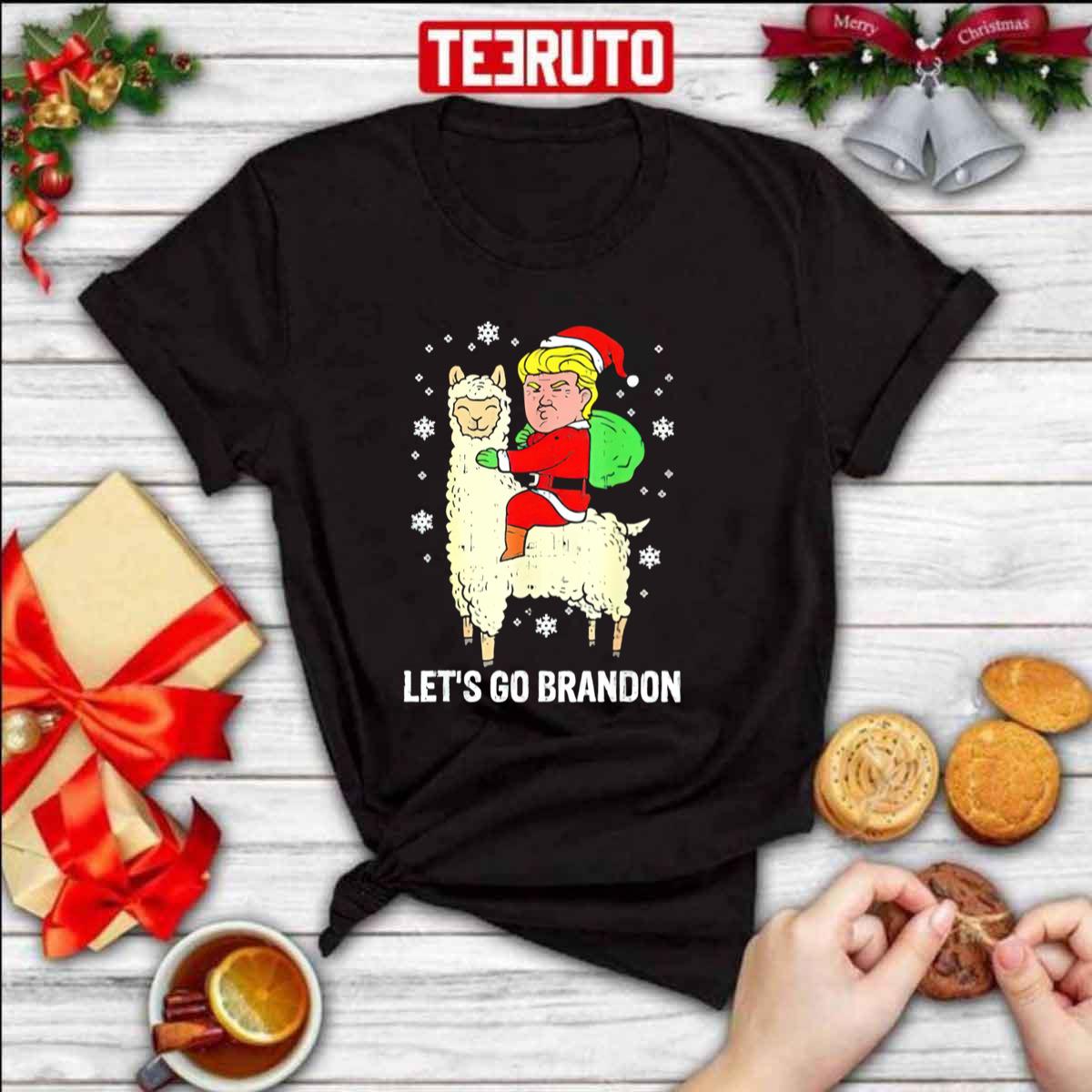 Let’s Go Brandon Trump Santa Riding Llama Christmas Unisex T-Shirt