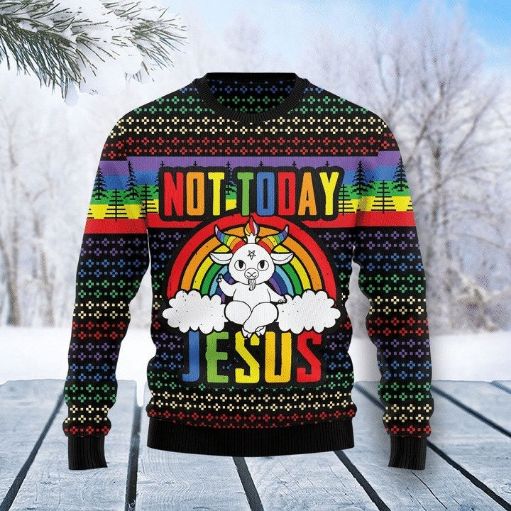 Lgbt Not Today Jesus Christmas Wool Knitted Sweater