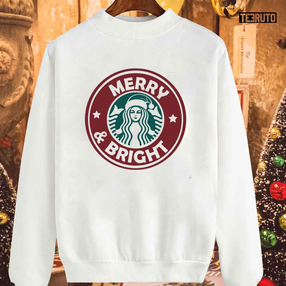 Merry & Bright Starbucks Aesthetic Merry Christmas Unisex Sweatshirt