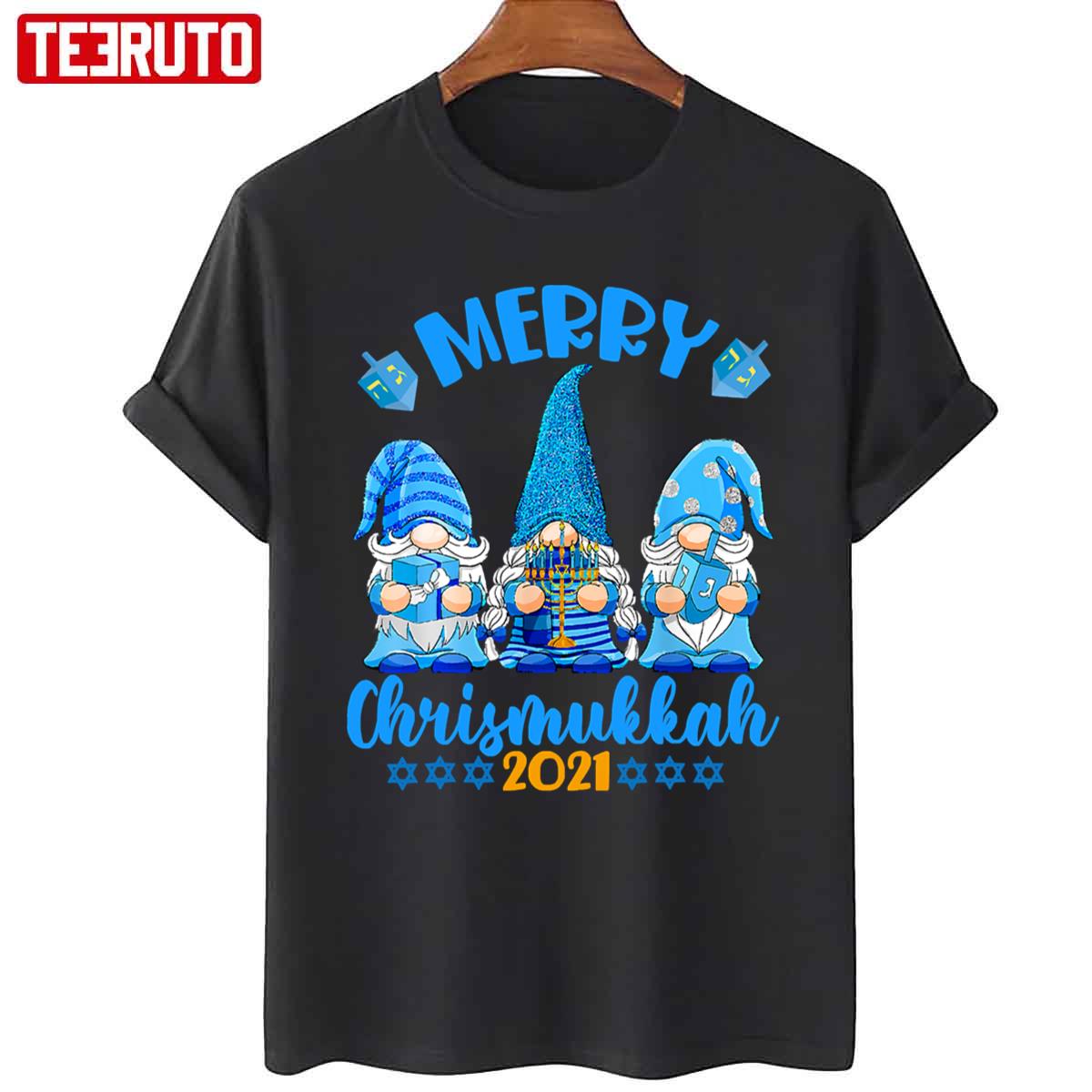 Merry Chrismukkah 2021 Happy Hanukkah Blue Gnomes Unisex T-Shirt