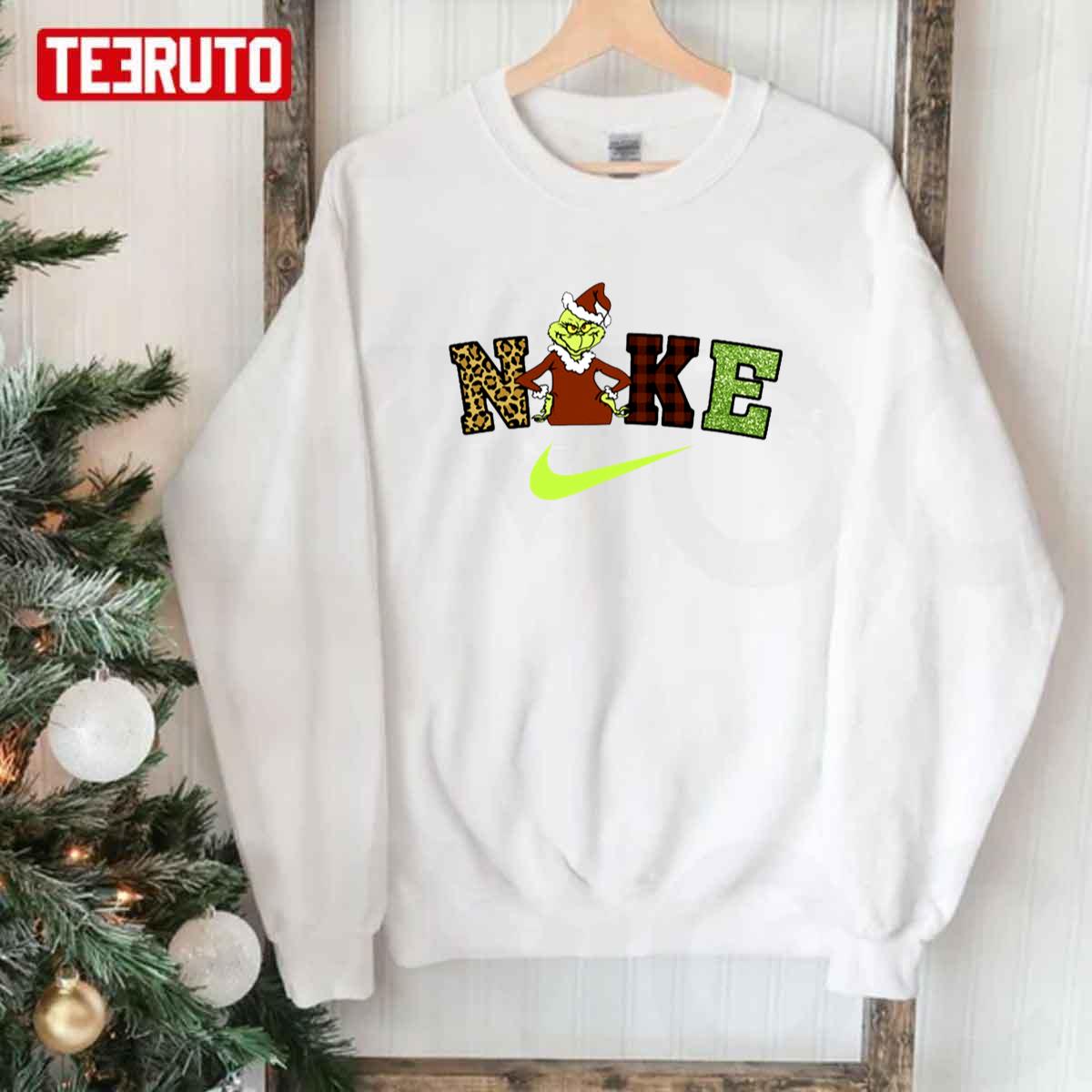Nike x Grinch Christmas Leopard Buffalo Pattern Unisex Sweatshirt