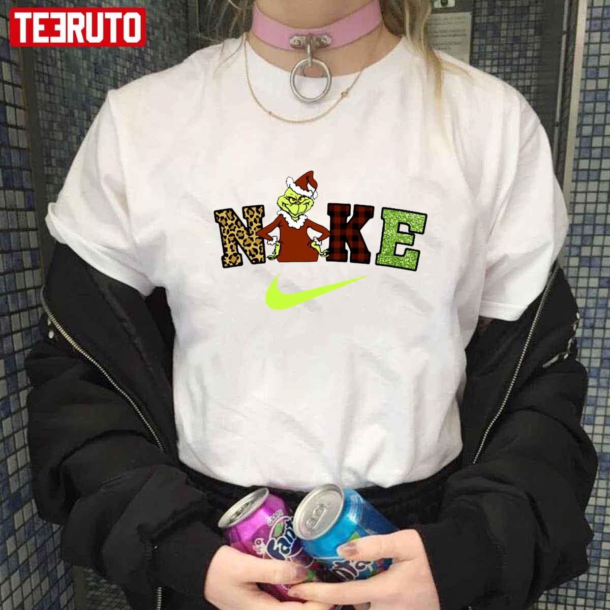 Nike x Grinch Christmas Leopard Buffalo Pattern Unisex Sweatshirt T-Shirt