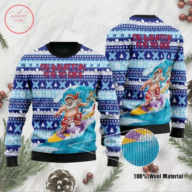 Oh What Fun It Is to Ride a Wave With Santa Claus All Over Printed Sweater