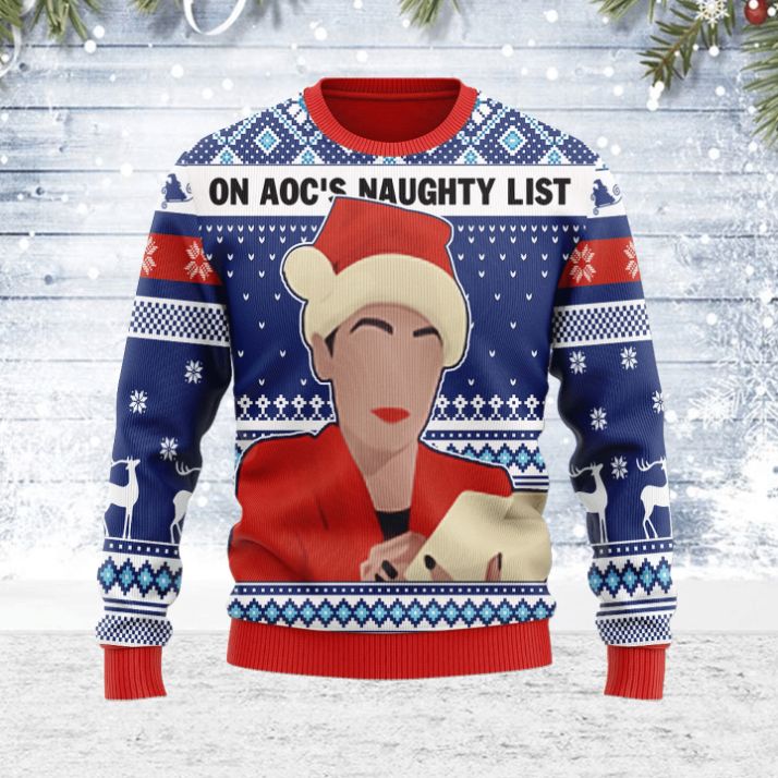 On AOC’s Naughty List All Over Printed Sweater