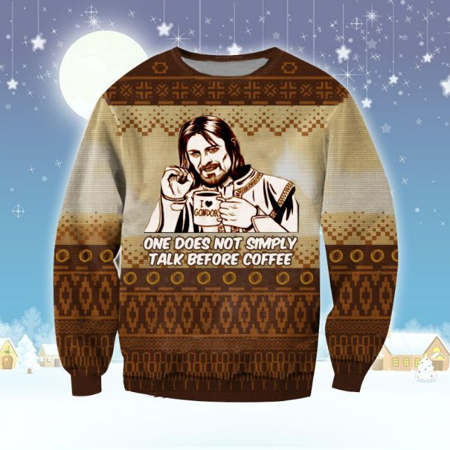 One Does Not Simply Talk Before Coffee Ugly Christmas Wool Knitted LOTR Sweater
