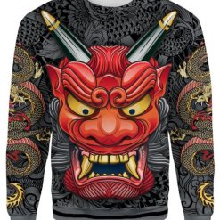 Oni Mask Gray All Over Printed Sweater