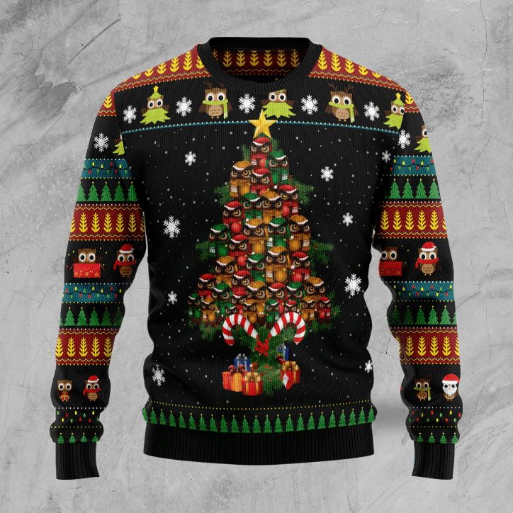 Owl Christmas Tree All Over Printed Sweater