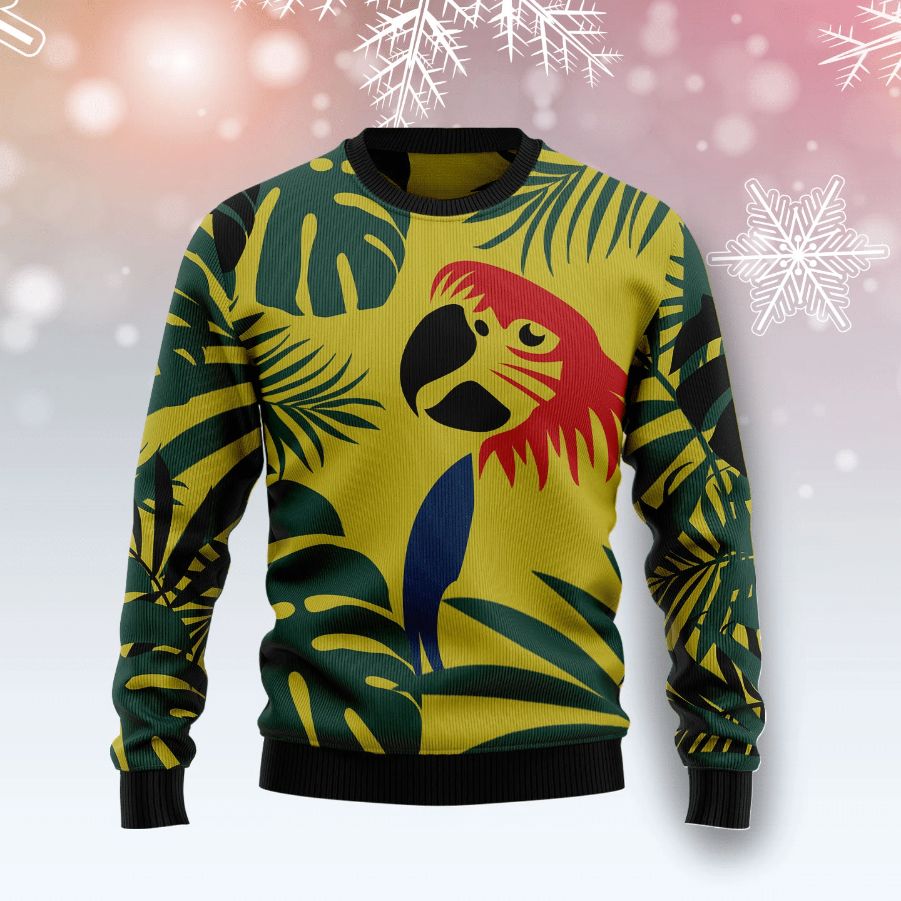 Parrot Tropical Leaf All Over Printed Sweater