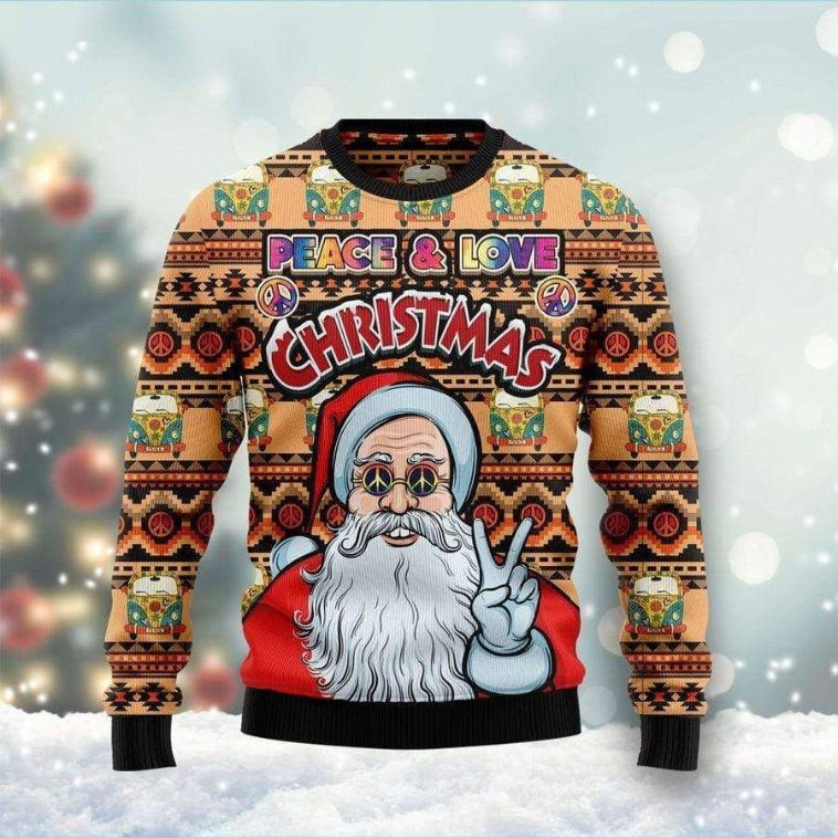 Peace And Love Christmas Santa Claus All Over Printed Sweater