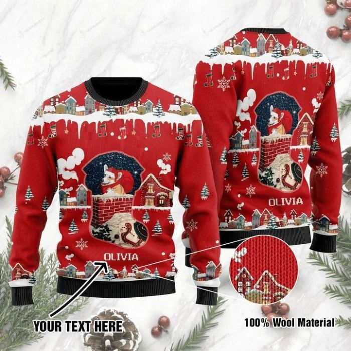 Personalized Christmas Corgi Give Christmas Present Customized All Over Printed Sweater