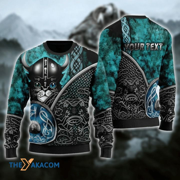 Personalized Viking Blue Scared Cat All Over Printed Sweater