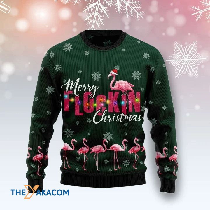 Pink Flamingo Merry Flockin Christmas All Over Printed Sweater