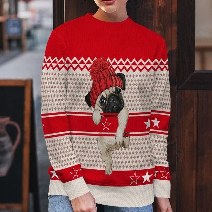 Pug The Cute Dog Christmas Wool Knitted Sweater
