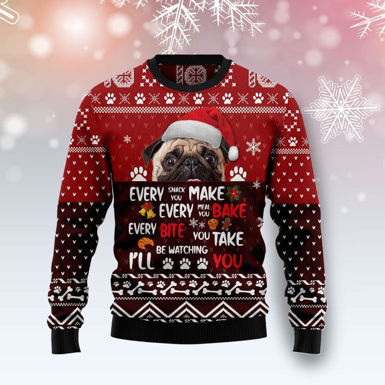 Pug Will Be Watching You All Over Printed Sweater