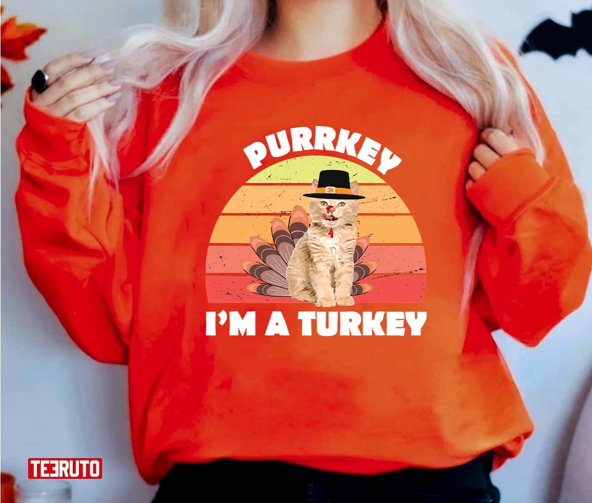 Purrkey Turkey Cat Funny Thanksgiving Retro Vintage Unisex T-Shirt