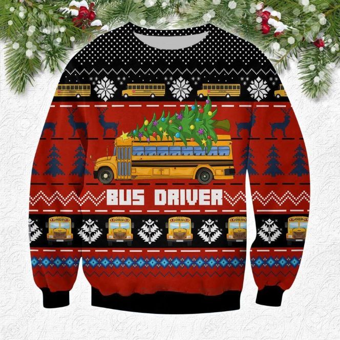 Red Bus Driver Christmas 3D Sweater
