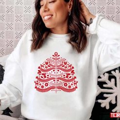 Red Scandinavian Folk Art Style Christmas Tree Unisex Sweatshirt