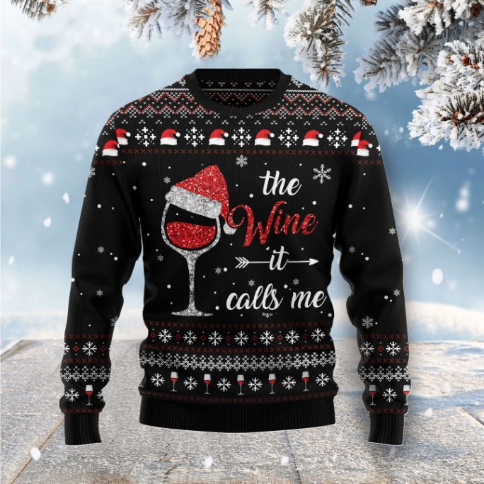 Red Wine It Calls Me G All Over Printed Sweater